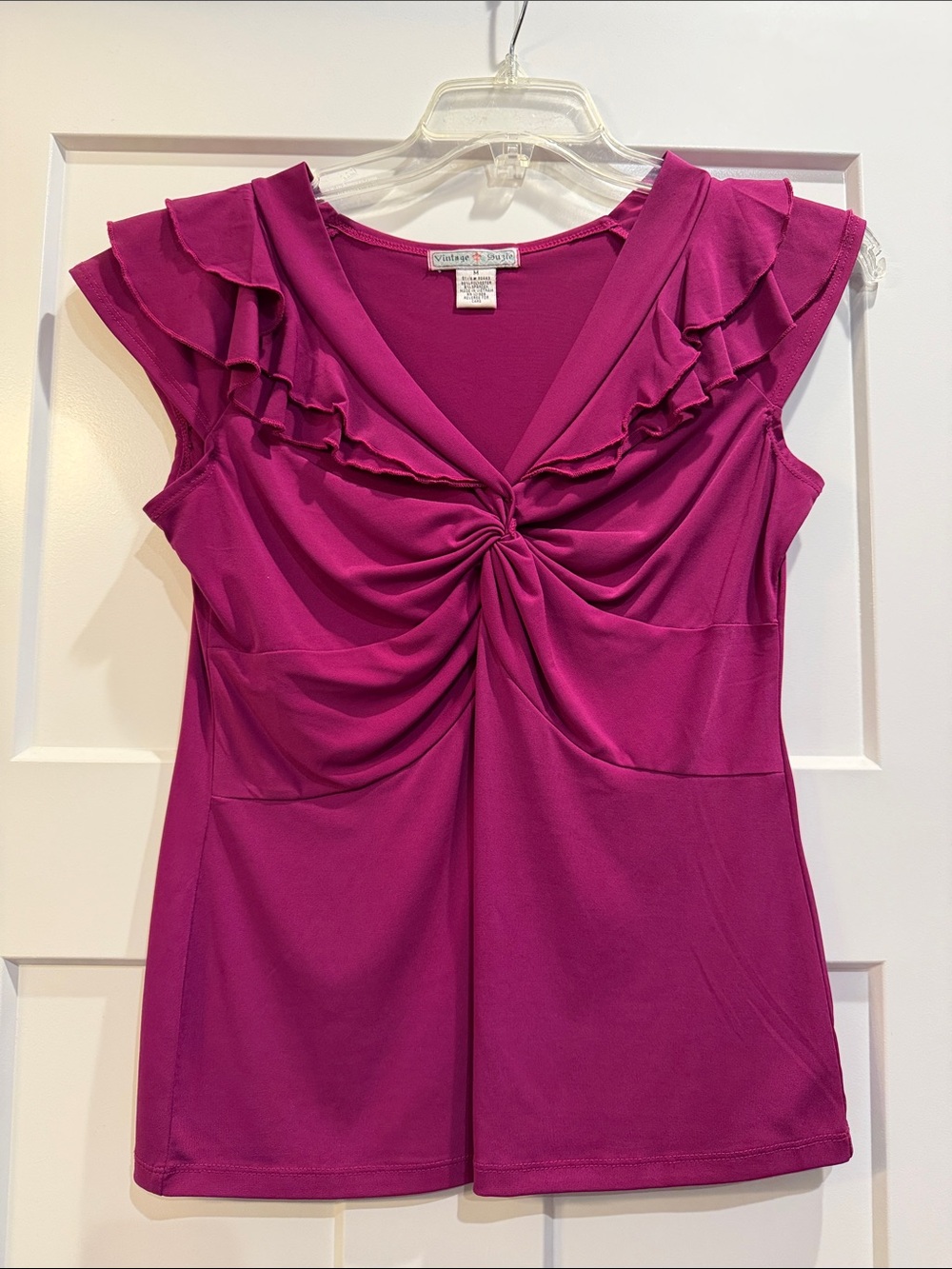 Fuchsia Berry Twist-Front Ruffle Sleeve Top Size Medium